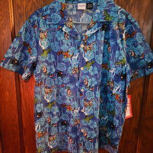 Marvel Mens Hawaiian Button Up Shirt Sz M All Over Print Superhero Camp